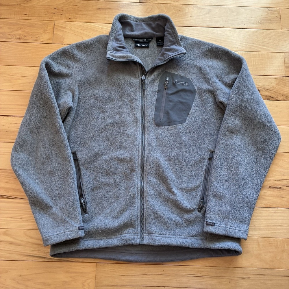 Marmot Mens Medium Fleece Gray Full Zip Polartec Jacket Quarter Hiking Trail